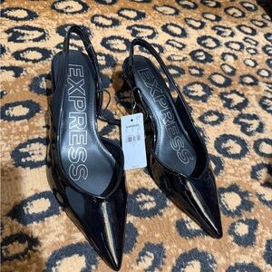 Express Glossy Black Pointed Slingback Heels